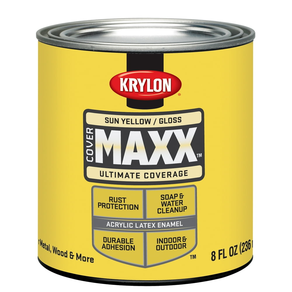 Krylon COVERMAXX Ultimate Coverage Gloss Paint, Sun Yellow, HalfPint