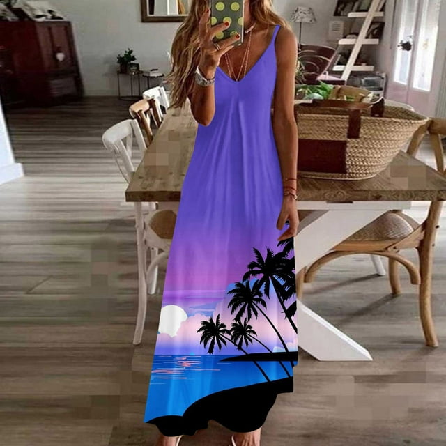 Fankiway Robe Imprimée Dos Nu à Bretelles Mode Printemps/été pour Femmes Robes de Plage Grande Taille
