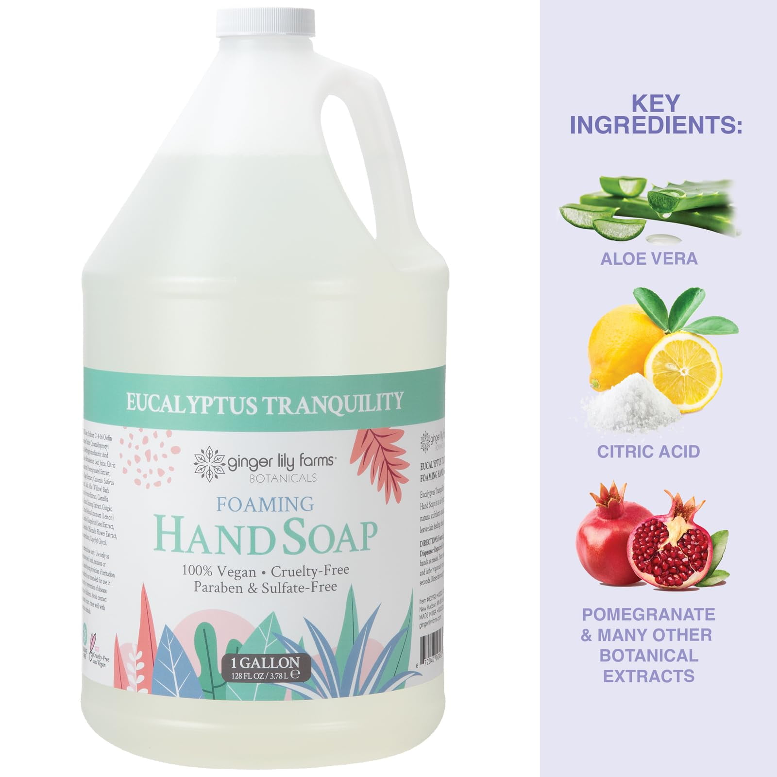Ginger Lily Farms Botanicals All-Purpose Foaming Hand Soap Refill, 100% Vegan & Cruelty-Free, Eucalyptus Tranquility Scent, 1 Gallon (128 fl oz)