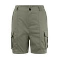 thumbnail image 4 of Womens Shorts Casual Cargo Knee Length 6 Pockets Elastic Waist Long Summer Versatile Practical Comfortable Breathable Gathering Vacation Workouts Leisure Short Pants, 4 of 5