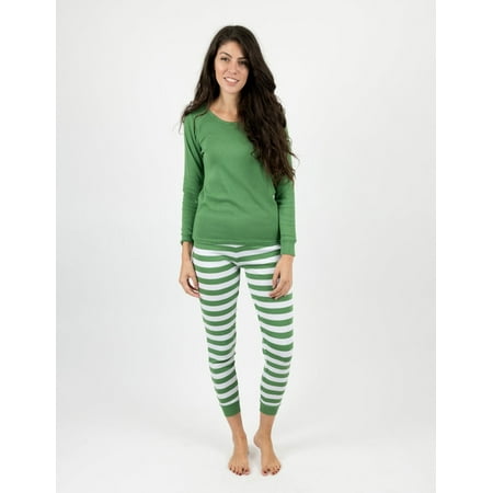 

Women s Green & White Stripes Cotton Pajamas