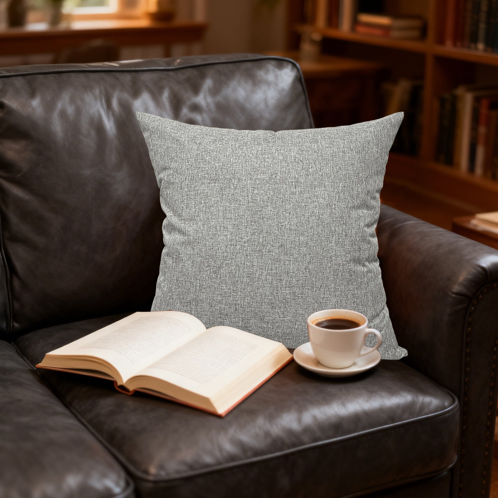 Pack of 1 Decorative Outdoor Throw Pillow Faux Linen Garden Farmhouse Coastal Cushion for Summer Patio Tent Balcony Couch Sofa, Gray