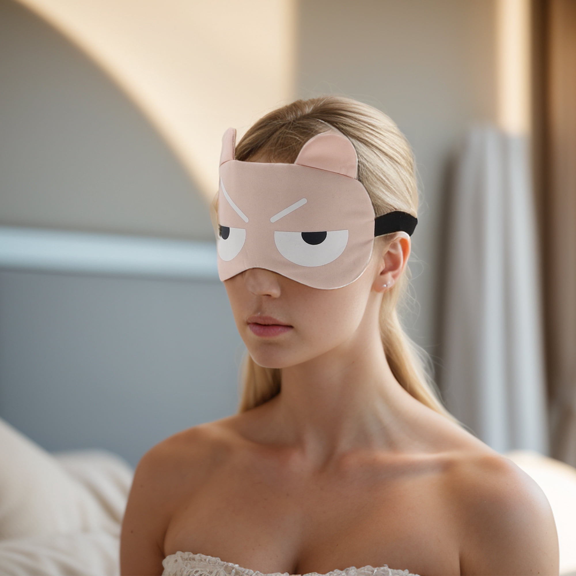 Unique Bargains Soft Cartoon Angry Eyes Sleep Mask Pink Eye Shade Cover
