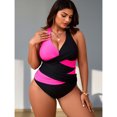 thumbnail image 5 of URSOFINE Women Plus Size One Piece Swimsuits Tummy Control Twist Front Bathing Suits V Neck Color Block Swimwear, 5 of 6
