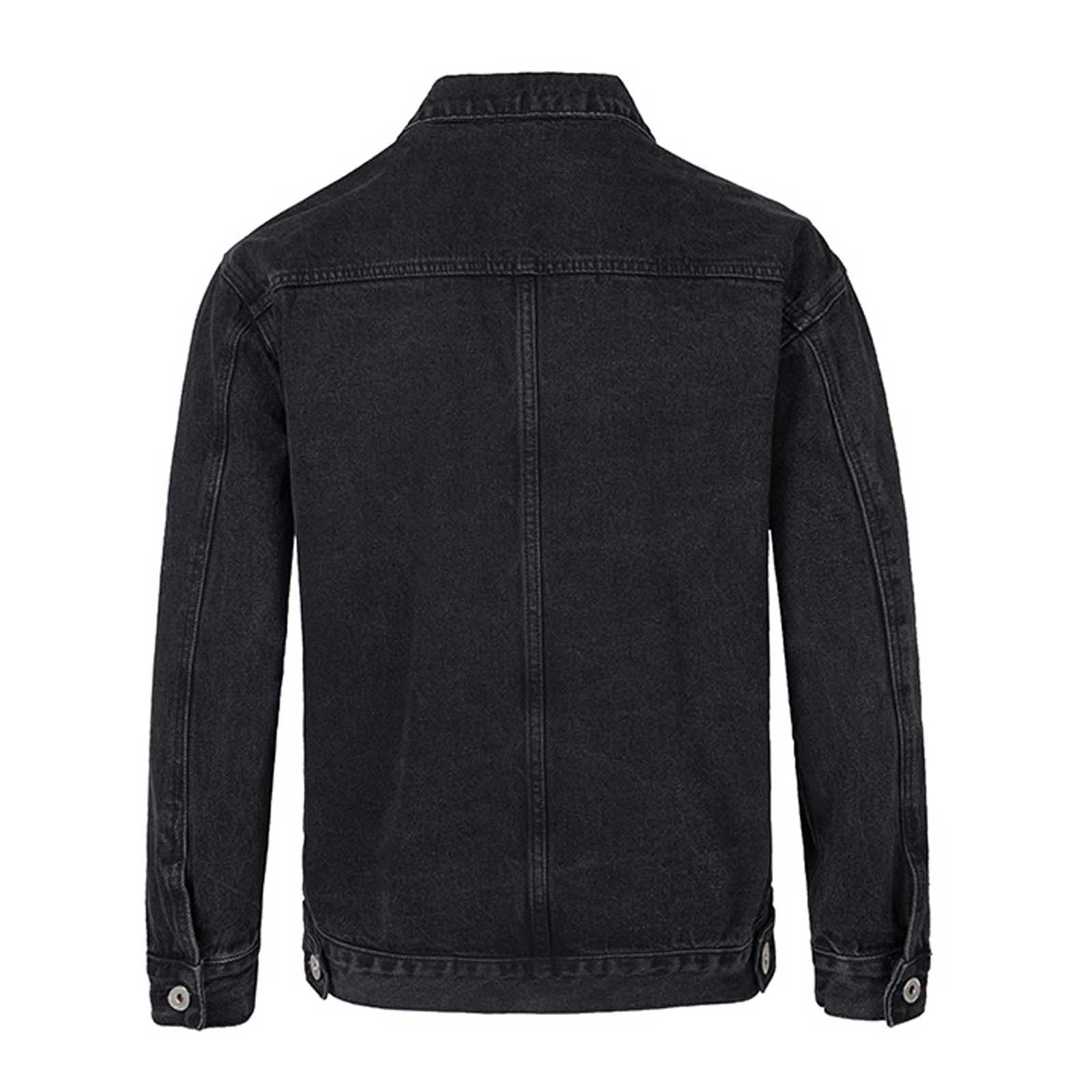 BZGTZT Jean Jacket for Men Casual Workwear Long Sleeve Lapel Collar Jacket Loose Denim Coat with Multi Pockets