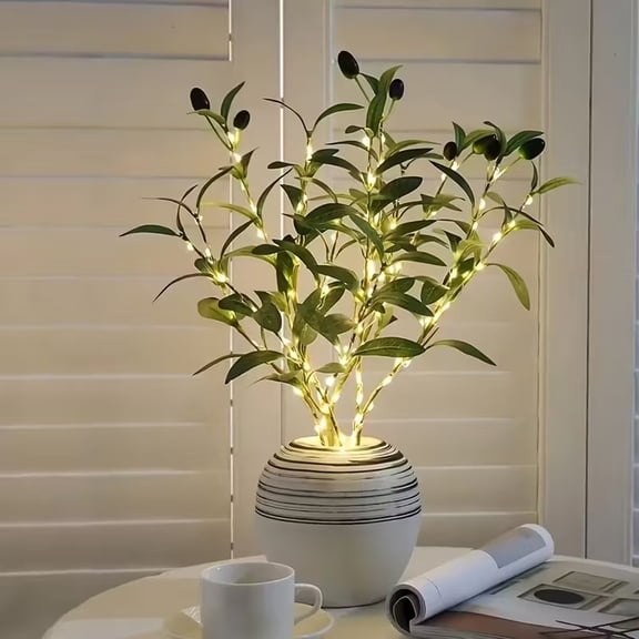 1pc LED Artificial Olive Branch with Fruit, Copper Wire Stem Light for Home Decorative Items Display, Vase Ornamentation and Room Holiday Atmosphere Lights