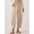thumbnail image 5 of Women'S Summer High Waisted Baggy Pants Casual Ankle Length Trouser Slacks with Pockets Apricot XXXL, 5 of 6