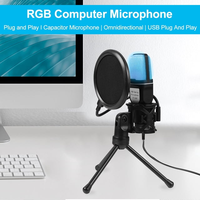 Usb Classic net red condenser wheat RGB seven-color luminous microphone with shockproof USB computer video game microphone
