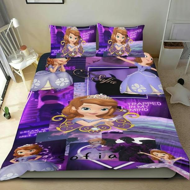 Sofia la Primera Princesa Conjunto de sábanas temático, trío de piezas, cómodo y amigable con la piel, diseño único, regalo de decoración para el hogar para familiares, amigos y fans, 90 cm * 190 cm