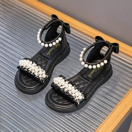 

Girls Pearl Bow Decor Princess Sandals Kids Summer Shoes