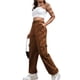 thumbnail image 1 of Pantalones cargo para mujer, cintura alta, bolsillos grandes, pantalones largos informales con banda en el tobillo para uso diario, marrón oscuro XL, 1 of 2