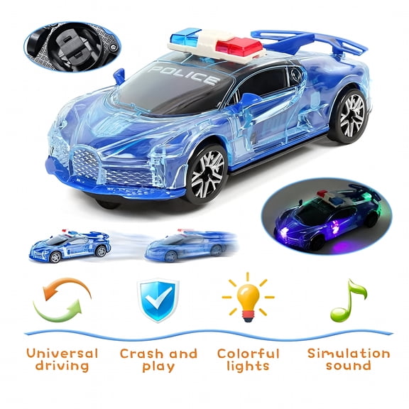 BESTSKY 2026 New Police Car Toy for Kids,Police Car with Led Lights and Music,Real Siren Sounds,Battery-Powered 360° Rotation Light-Up Police Car