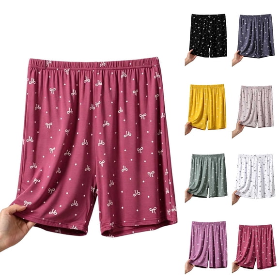 Asxite Plus Size Womens Pajamas Pants Elastic Waist Soft Knit Bow Print Pocket Short Sleepwear