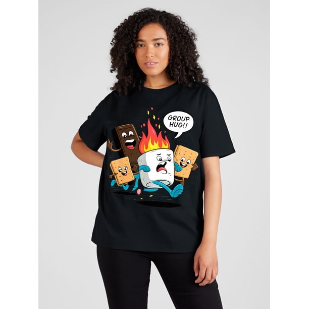 Group Hug Smores Marshmallow Chocolate Funny Camping T-Shirt, 100% Cotton, Fabric Weight, Casual HoCamisetas para mujer, lindas camisetas con estampado gráfico, de manga corta, estilo casual, para ve