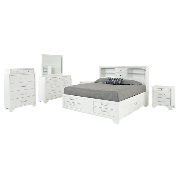 Storage Queen Bedroom Set 6 Pcs W Chest Glossy White Global Furniture Jordyn Com Storage Queen Bedroom Set 6 Pcs W Chest, Queen Size White Bedroom Furniture Set