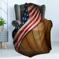 thumbnail image 4 of American Flag Soft Flannel Fleece Blanket, United States Design on a Vertical Retro Wooden Rustic Back Old Glory Country, Cozy Plush for Indoor and Outdoor Use, 70" x 90", Blue Red, by Ambesonne, 4 of 5