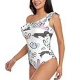 thumbnail image 2 of Wukai Dachshund Dog Puppy Chic One Shoulder Swimwear with Ruffle Design and Tummy Control Skirt: Fashionable, Supportive, Comfortable for Beach-X-Large, 2 of 7