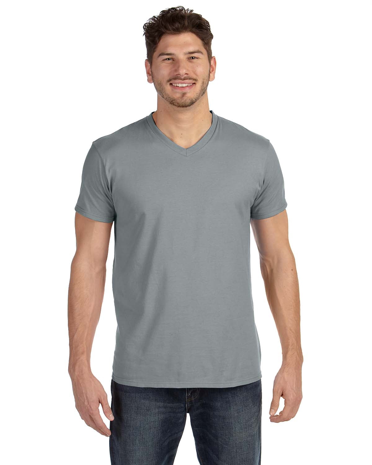 Hanes 4.5 oz. 100% Ringspun Cotton nano-T V-Neck T-Shirt (498V) Vintage Grey, S