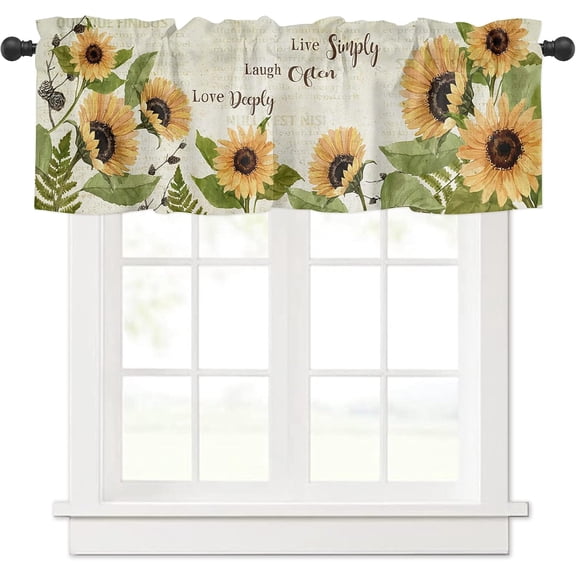 Kitchen Curtain Valance for Kitchen and Bathroom Room Darkening Rod Pocket Window Treatment Valance,Sunflowers Live Simply Laugh Often Love Deeply Old Newspaper 1 Panel, 54 x 18 Inch