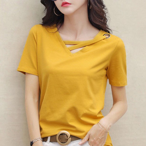 MRMT-Camiseta blanca de manga corta para mujer, Camiseta holgada con cuello en V, versión coreana de blusa negra, informal, 2023