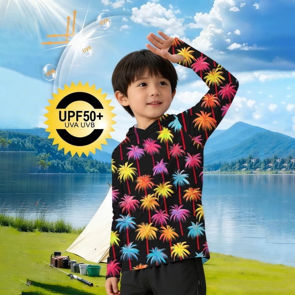 Falkdiz Long Sleeve Coat for Boys Lightweight Outdoor Pullover Summer Sun Protection UPF 50 Trendy Hooded Boys Shirts Graphic,Multicolor,Size: 120
