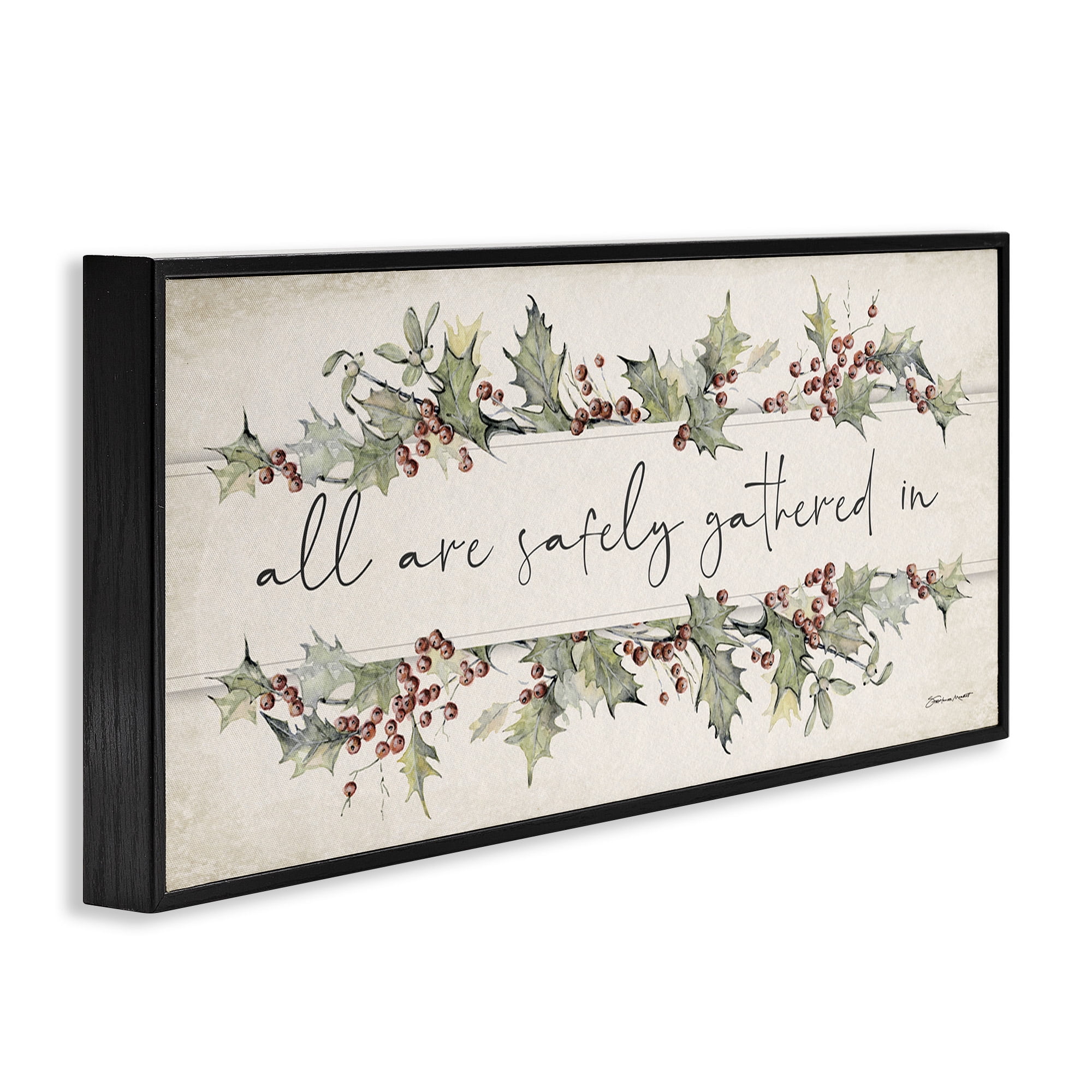 Stupell Industries All Safely Gathered Phrase Holiday Painting Black Framed Art Print Wall Art, 30 x 13
