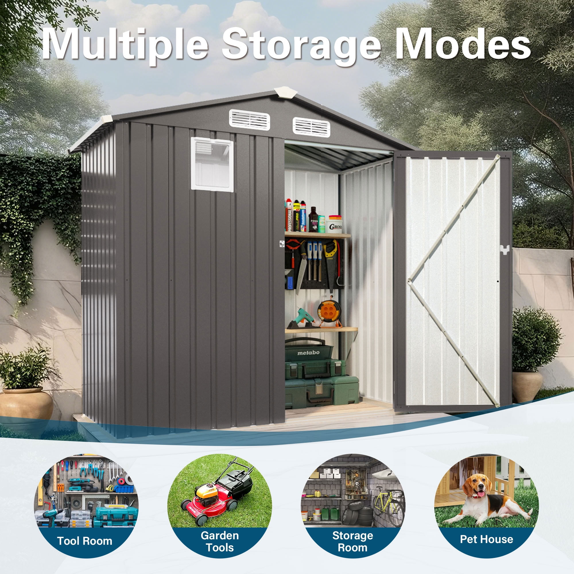 MAYEERTY 6x3.6 FT Metal Outdoor Storage Shed, Tool Shed with Watertight Roof, Window & Lockable Door, Tool Room for Garden, Backyard