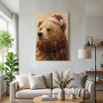 thumbnail image 3 of Canvas Wall Art, Cute Bear Framed Canvas Prints for Bedroom Living Room, Christmas Hat Wild Snowy Winter Rustic Large Gallery Wrapped Wall Decor for Home Office, Gifts, 18"x24" Ship Next Day, 3 of 9