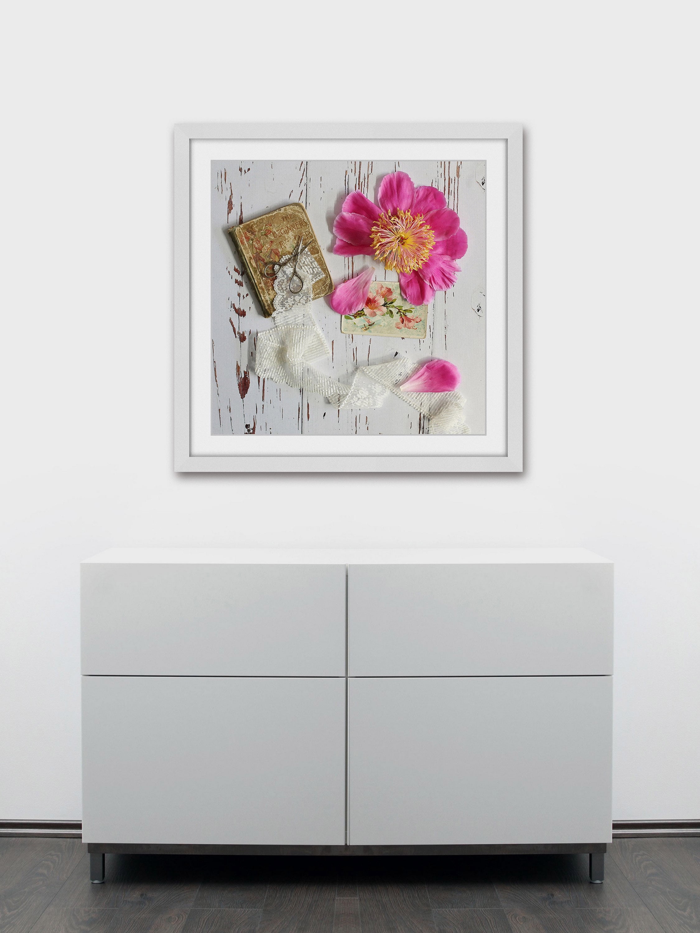 "Peony and Lace" Framed Painting Art Print