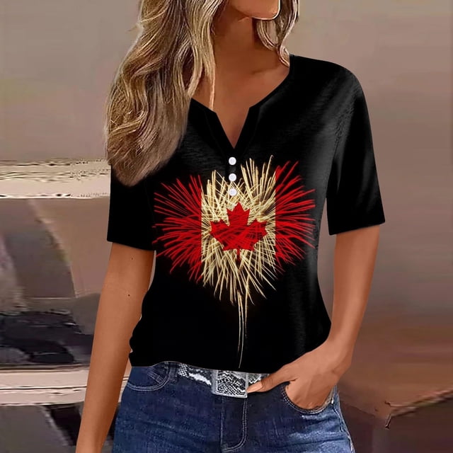 Fiudx Liquidación de Ahorros de Verano Blusa de Manga Corta Estampada a La Moda para Mujer, Blusas Informales con Cuello En V