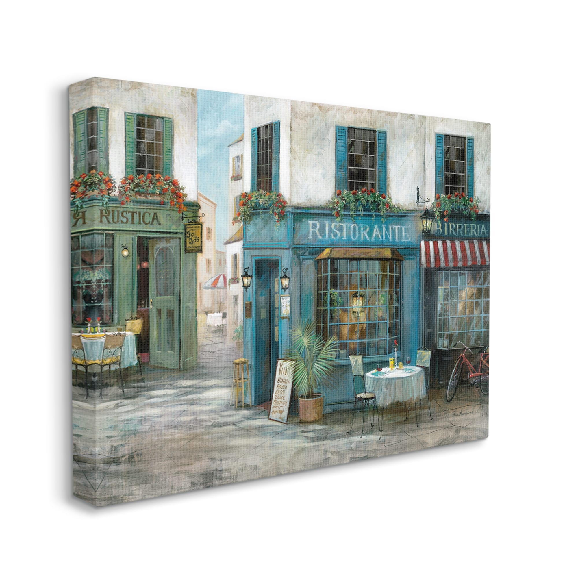 Stupell Indtries Traditional Village Plaza Architecture Restaurant Patio Scene,30 x 24,Design by Ruane Manning