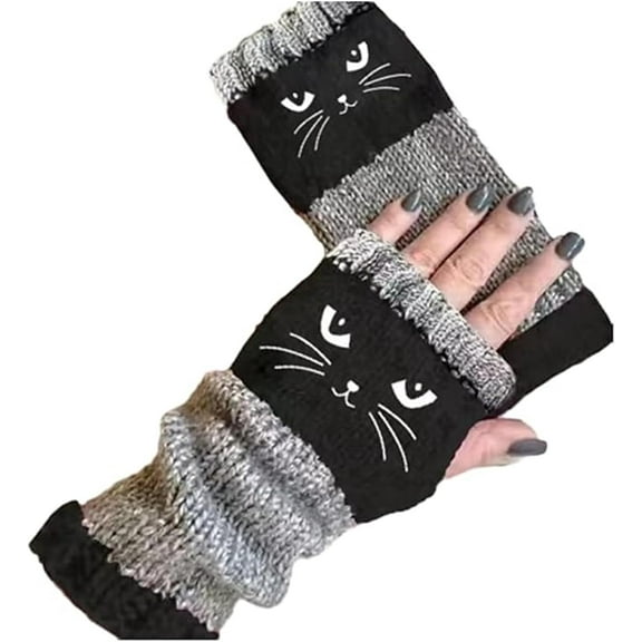 Cat Fingerless Gloves,Cat Splicing Knitted Gloves Warm Glove Fashion,Women’s Knitted Fingerless with Cute Cats