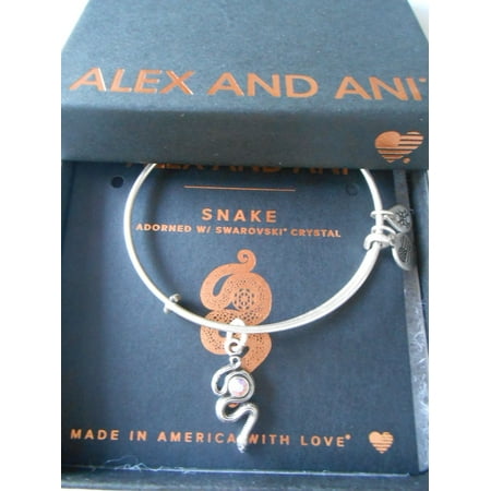 Alex and Ani "Path of Symbols" Snake with Crystal Expandable Wire Bangle Charm Bracelet