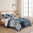 thumbnail image 5 of Quilts Queen Size Bedding Set, Navy Blue Checkered Lightweight Quilted Comforter, Vintage Floral Abstract Art Soft Reversible Bedspread Coverlet with Pillow Covers for All Season, 90" x 96", 5 of 9