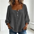 thumbnail image 5 of Miluxas Womens Long Sleeve Blouses Summer Cotton Linen Square Neck Tunic Shirts Button Up Loose Fit Business Casual Blouse Vacation Outfits Gray, 5 of 7