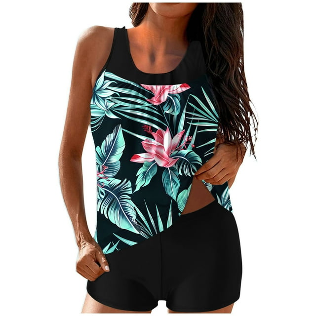 Traje de Baño de Dos Piezas para Mujeres Traje de Baño Conservador con Correa de Espalda Y Control Del Vientre, Conjuntos Cortos de Playa para Mujeres