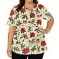 thumbnail image 5 of Stichou Christmas Scrubs Tops Women with Pockets Gifts Graphic Nursing Working Uniform Short Sleeve Happy V Neck Comfy Stretchy Scrub Plus Size Beige XL, 5 of 5