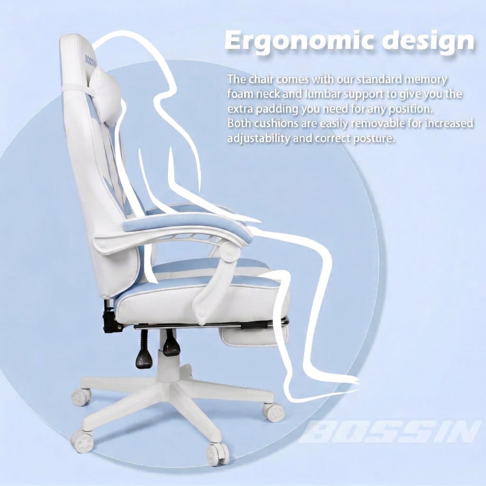 Bossin Gaming Chairs with Footrest,Massage Leather Game Chair for Adults,Big and Tall Gamer Chair with Headrest and Lumbar Support