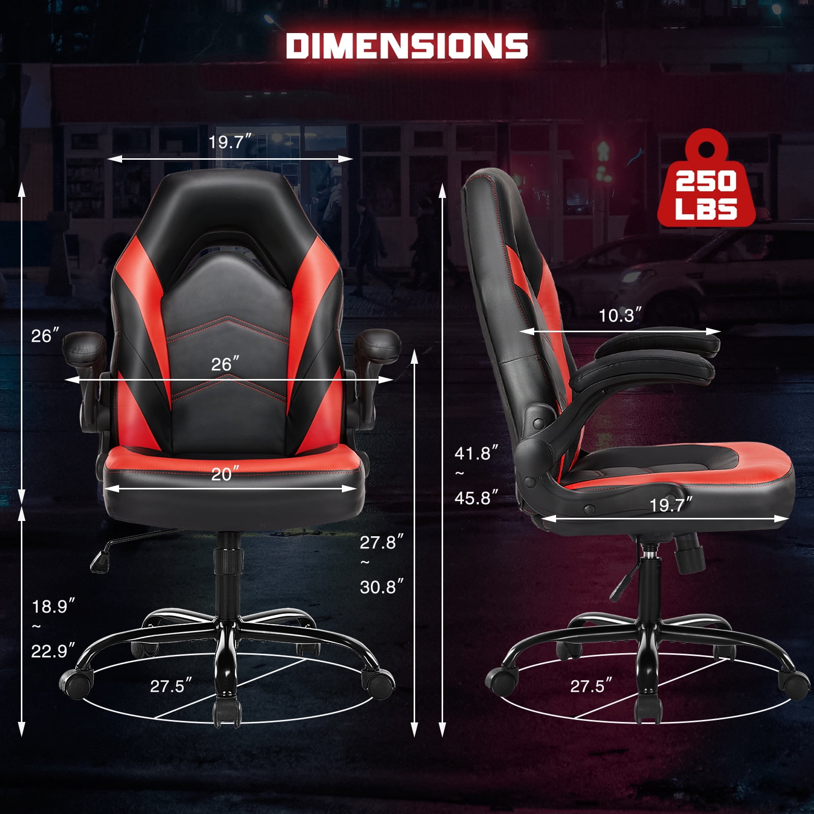 Mayoume Computer Gaming Chair - Ergonomic PU Leather Desk Chair with Comfy Lumbar Support, Height Adjustable 360° Rolling with Flip-up Armrest, for Home and Office, Adults