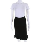 Pre-owned|Giorgio Armani Womens Back Zip Ruffled Trim Mini Pencil Skirt Black Wool IT 42
