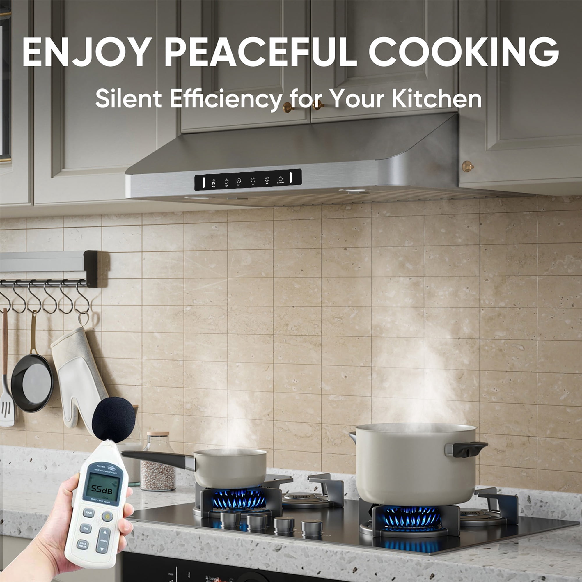 VIKIO 30 inch Under Cabinet Range Hood 900CFM, Ducted 3 Speed Exhaust Fan, Touch Panel, Stainless Steel