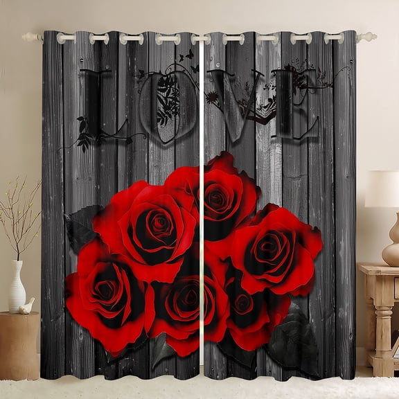 Feelyou Red Rose Flower Black Out Curtains for Couple, Romantic Flower Floral Curtains Pack of 2 (42x63 Each), Happy Valentine's Day Bedroom Curtains, Living Room Curtains Decor
