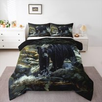 Castle Fairy Safari Black Bear Bedding Comforter Set 2pcs for Boys Girls,Jungle Animal Twin Comforter Sets Microfiber,Mountain Woodland Wildlife Breathable Bedding Set,Luxury Bedroom Decor