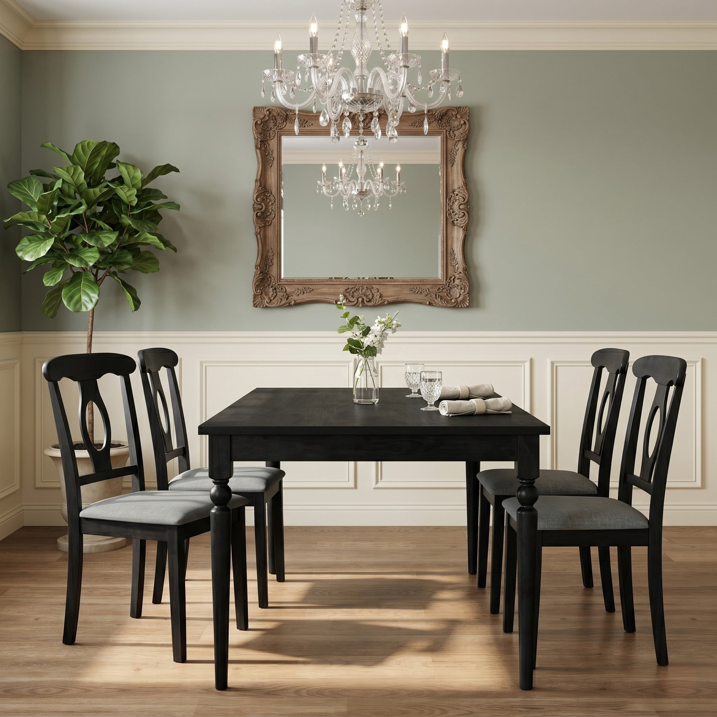 Home Design Modesto 5-Piece Dining Set, Rectangular Table with Upholstered Chairs, Sturdy Construction, Timeless Design, Black