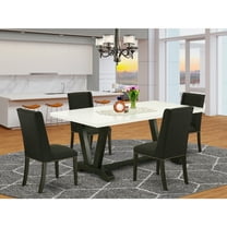 Modern 5-Piece Dining Room Set - Linen White TableBlack Chairs