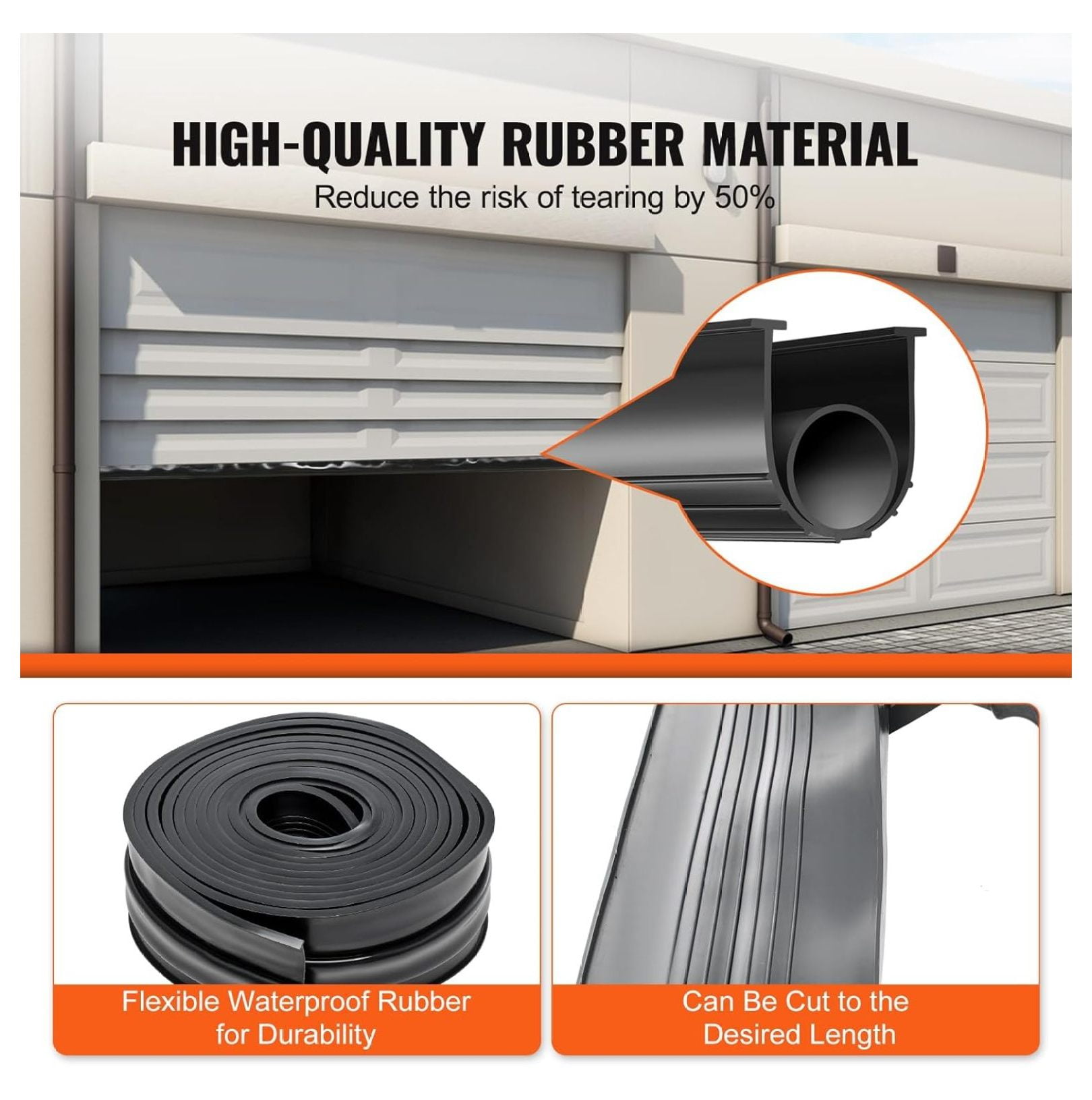 Garage Door Seals Bottom Rubber, U Shape +O Ring Garage Door Weather Stripping, Universal Weatherproof Threshold Buffering Sealing Rubber, 5/16 inch T-Ends and 3 3/4 inch Width (20 Ft, Black)
