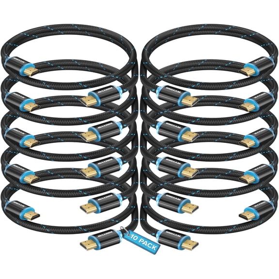 Maximm 4K HDMI Cable 10 Pack 2 Feet – High-Speed HDMI Cord 18 Gbps, Supports 4K 60Hz, Nylon Braided
