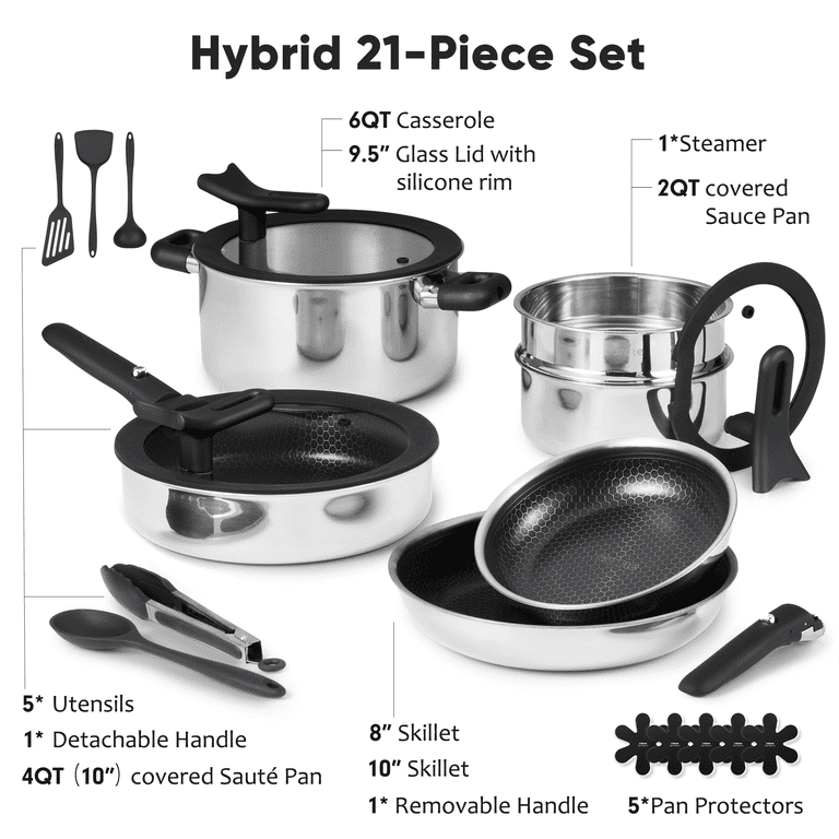 Carote 21-Piece Detachable Cookware Set, Silver and Black photo 2