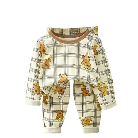 

NAISIBABY Boys Girls Pajama Sets Comfy Long Sleeves Long Pants New Cute Prints Kids Cotton Home Clothes 2 Piece Khaki 3-4T