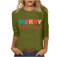 thumbnail image 1 of Pisexur Joyeux Noël T-Shirts pour Femmes Col Rond Manches 3/4 Mode Vacances Tee Tops Mode Ample Automne, 1 of 4